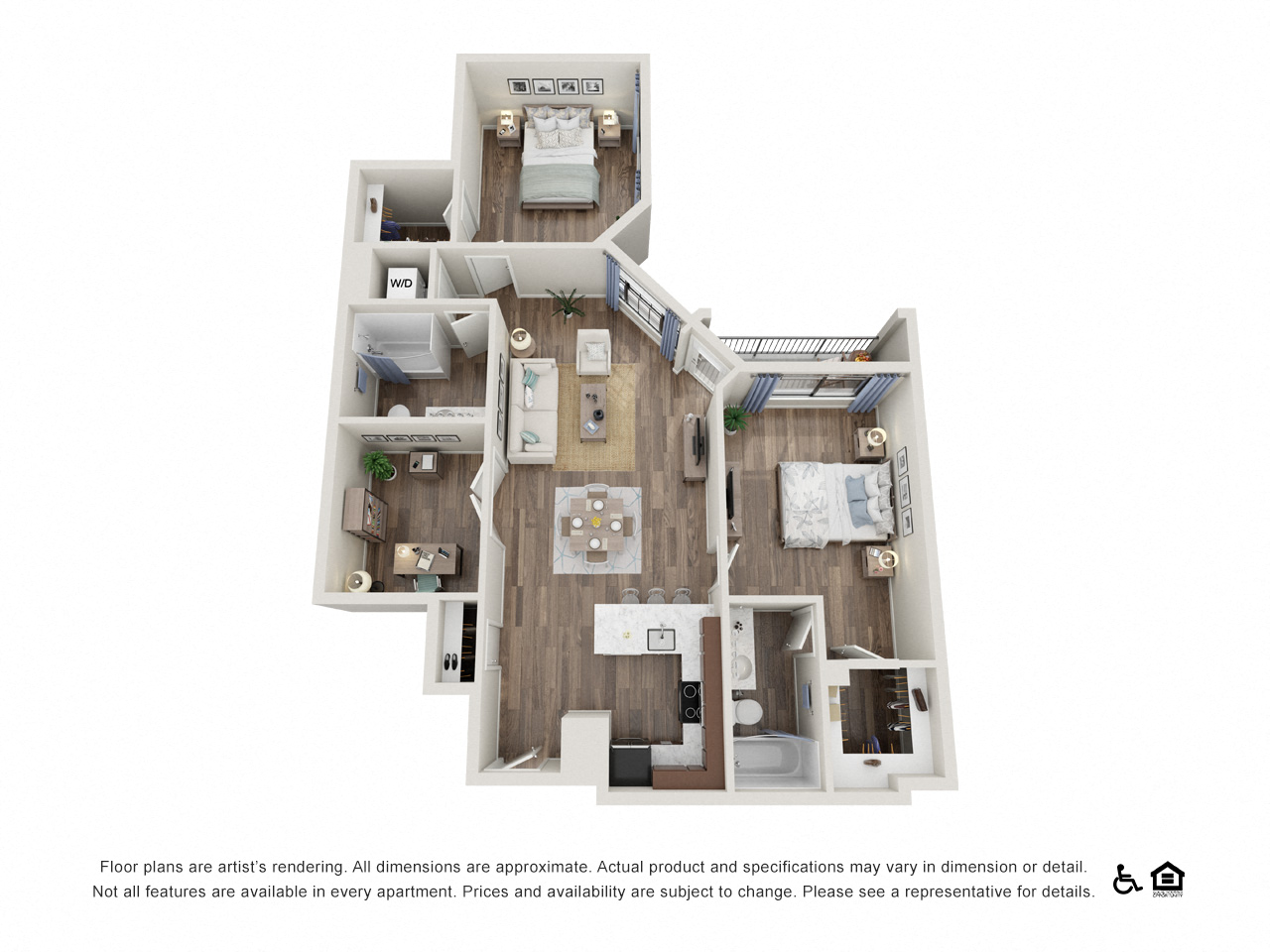 Floor plan for 2 beds, 2 baths, 1185 sqft